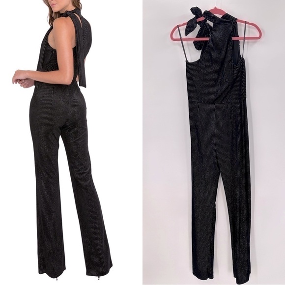 Black Halo Audrey Metallic Stripe Velvet Jumpsuit Size 6 - Picture 4 of 4